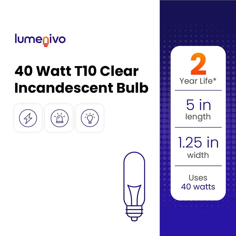 lumenivo Piano Light Bulb 40 watt 120 Volts 一 40T10/CL