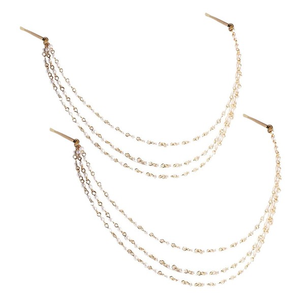 Yueton 2pcs Moda Mujer Perlas Artificiales Borla Cadena Clips Barrettes