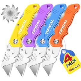 Box Cutter, Quick Change Folding Box Cutter with Clip, Folding Utility Knife Set, Extra 10 SK5 Razor Knife Blades, Pocket Box Opener Cutter for Cardboard, Drywall, Rope, Linoleum, Packages