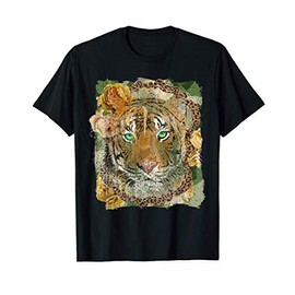 Vintage Tiger Face Leopard Print Roses Camouflage Wild Cat T-Shirt