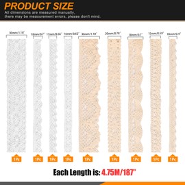 Rustark 9Pcs White and Beige Cotton Lace Trim Cotton Sewing Lace Vintage Ribbon Crochet Scalloped Edge for Bridal Wedding Decoration Christmas Package DIY Sewing Craft