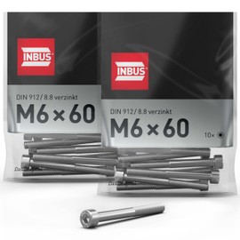 INBUS Cylindrical Screws with Hexagon Socket M 6 x 60 mm (DIN 912 / ISO 4762, 8.8 Galvanised) Pack of 20 — The Original