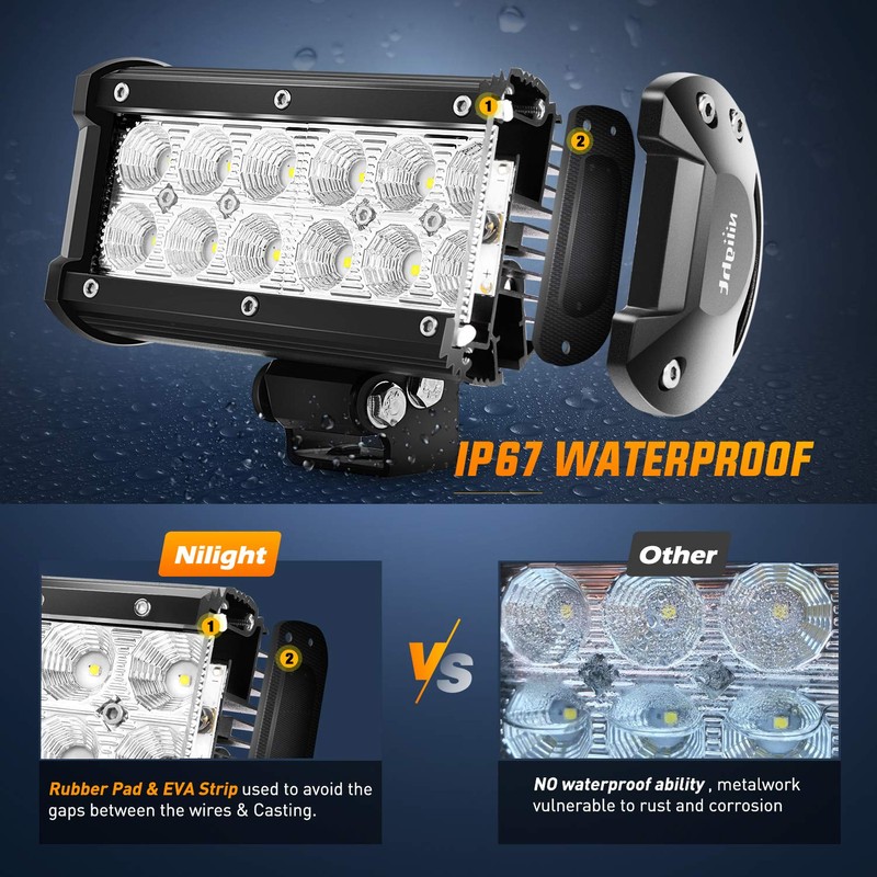 Nilight - 4PCS 36W 6.5 Inch Flood LED Light Bar