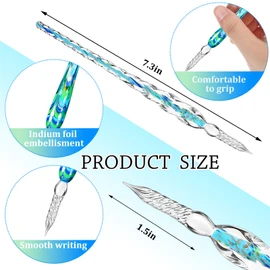 Zonon Glass Dipped Pen Ink Set 14 Pcs Include 6 Pcs Glass Dip Pen, 6 Colorful India Ink and 2 Holder Crystal Signature Calligraphy for Art, Writing, Signatures, Gift(Blue Color System)