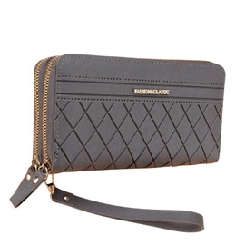 [Aglem] Women's Long Wallet with Double Round Zipper, Large Capacity PU Leather, Multifunctional with Long Strap, Coin Purse, Lightweight, Gift, gray