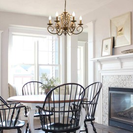 Ganeed French Country Chandeliers,6 Lights Candle Wrought Iron Chandelier,Rustic Farmhouse Pendant Light Fixture Hanging Lighting for Kitchen Island,Dining Room,Living Room,Foryer