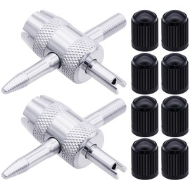 MEAJOO 4-in-1 Valve Core Tool Kit (2 Pcs) with 8 Pcs Tire Valve Stem Caps - Tire Valve Stem Removal Tool for Bicycle, Motorcycle, Car, Truck - Schrader Valve Core Puller & Installer