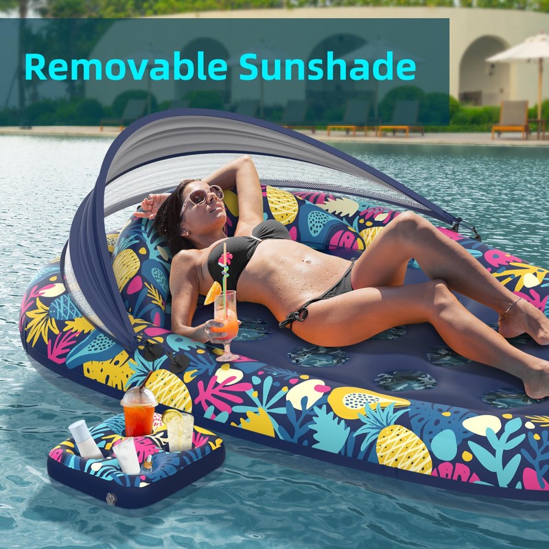 Sunikko X 3-in-1 Pool Floats with Canopy Cup Holder, XL