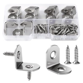 VooGenzek 25 PCS 20x20x16x2 mm L Brackets, Corner Brackets, 90 Degree Right Angle Brackets Fastener, Stainless Steel L Shaped Corner Braces, with 50 PCS Screws, for Furniture Desk Table Shelf