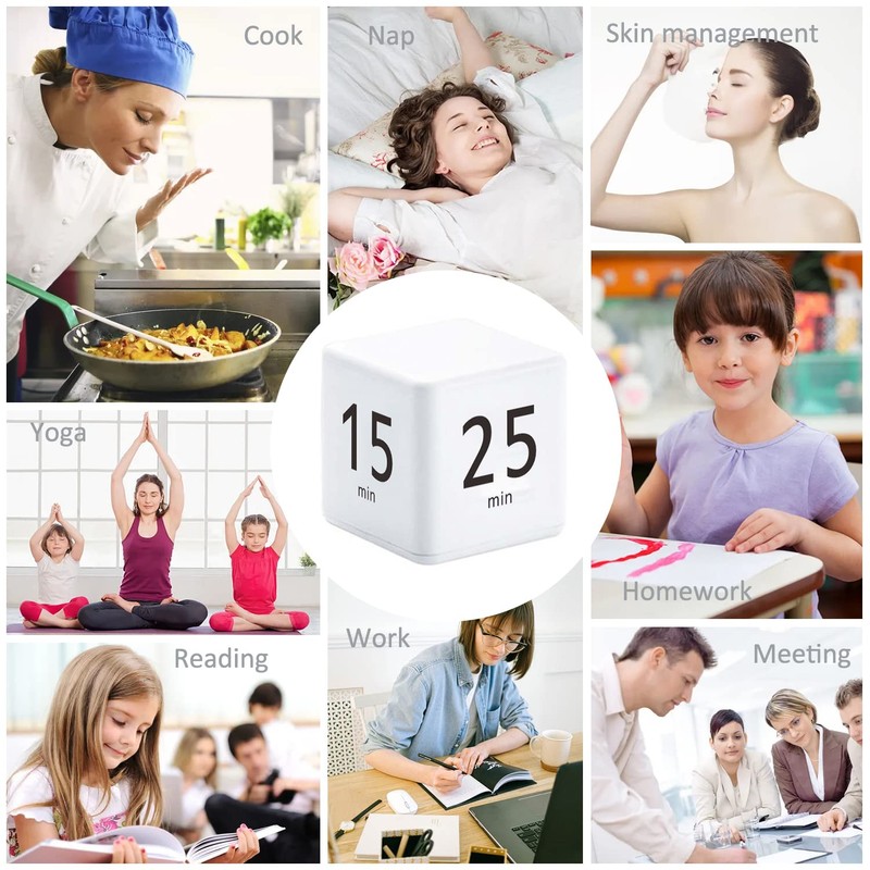 Pomodoro Cube Timer, Productivity Visual Timer 5/25/15/45 Minutes Preset, Desk