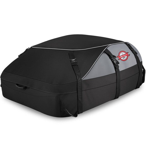 Car Rooftop Cargo Carrier Roof Bag, 20 Cubic Feet Waterproof Roof Top Cargo Carrier fit Car with Without Luggage Rack - Vehicle Soft Shell Roof Cargo Box with Tie-Down Strap, Safety Hook & Storage Bag