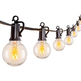 Brightown Outdoor String Lights 25FT G40 Globe Patio Lights with 27 Edison Glass Bulbs(2 Spare), Waterproof Connectable Hanging Light for Backyard Porch Balcony Party Decor, E12 Socket Base, Black
