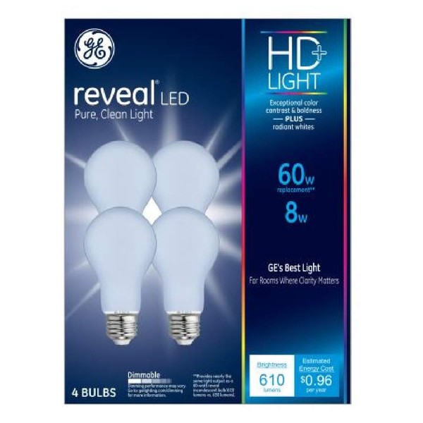 GE Reveal LED Light Bulb, 60 Watt Eqv, A19 Standard Bulbs (4 Pack)