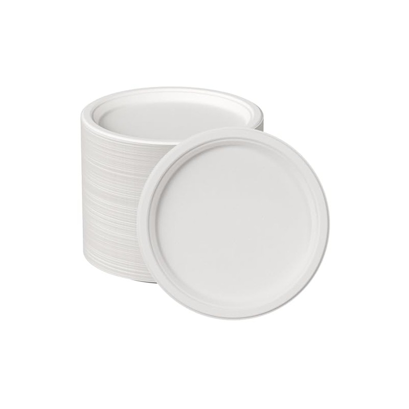 JOLLY CHEF 100% Compostable Paper Plates, 150 Pack 10 Inch