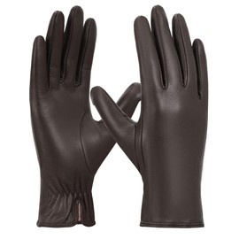 FIORETTO Womens Chrome-free Leather Gloves Warm Wool Lined Touchscreen Sheepskin Winter Gloves for Driving Brown Medium