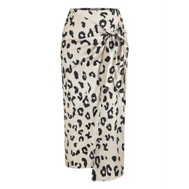 ZAFUL Boho Skirt for Women Asymmetrical Skirts Tied Floral Paisley Printed High Waist Ruched Skirts for Women(Leopard,M)