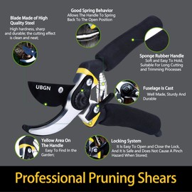 2 Pack Garden Pruning Shears, Garden Scissors Hand Pruners 8 Inch, Pruning Snips 6.5 Inch, Garden Clippers, Pruners for Gardening
