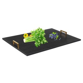 YIYIONCE Acacia Wood Stove Cover 29" L x 21" W Noodle Board Stove Cover Wood Gas Stove Cover with Iron handle Multi-functional Noodle board Cooktop Board, Chopping Board | US STOCK (Black & Gold)