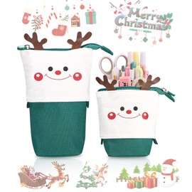 Xespis Pencil Case with Zip, Telescopic Pencil Case, Christmas green., pencil case