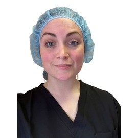 Endure Disposable Bouffant Cap- Blue, Hair Head Cover Net, Handmade, Nonwoven PP, Pack of 100 (21")