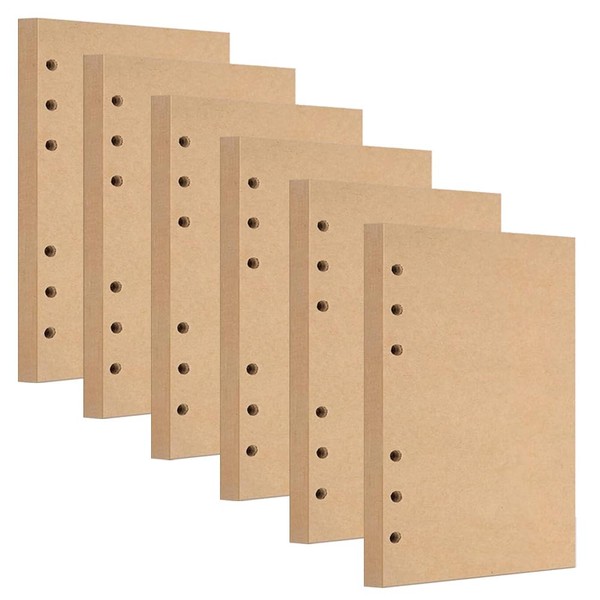 6 Pack A5 Refill Paper, 6 Hole Kraft Paper, Blank,
