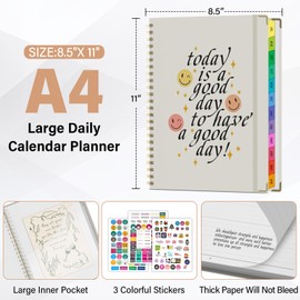 Planner 2026-2027, A4 Hardcover Weekly and Monthly Calendar Planner from July 2026 - June 2027, 8.5" x 11" Daily Agenda with Monthly Tabs, Spiral Bound, Inner Pocket, Cute Journal Organizer Notebook for Office School-Smiley Face