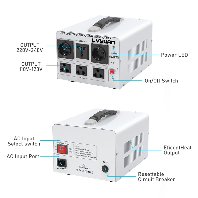 LVYUAN 3000W Voltage Transformer Power Converter Step Up 110V to