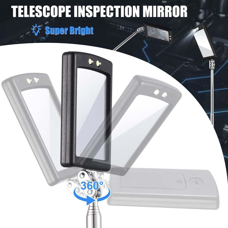 BBTO 4 Pieces Telescoping Inspection Mirror Telescoping LED Lighted Flexible