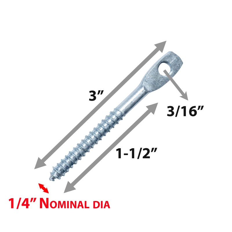 3" Eye Lag Wood Dura-Screws Zinc Plated (Qty 100)