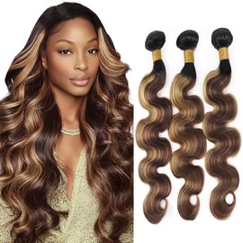 P4/27 Human Hair Highlight Body Wave Bundles Brown Body Wave Human Hair Bundles Two Tone Brown Mixed With Blonde Bundles Highlight Bundles Hair Extensions 12 14 16 inch