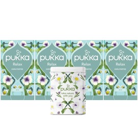 Pukka Relax, organic herbal tea, pack of 4, 80 tea bags including Pukka tin