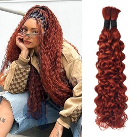 Ginger 350 100% Human Hair for Braiding Human Hair Water Wave 16 Inch 2 Bundles 100g Curly Human Hair for Boho Knotless Braids Human Hair For Braiding (16 Inch #350)