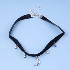 Yienate Punk Black Velvet Choker Necklace Vintage Silver Tiny Moon Stars Pendant Necklace Suede Rope Chain Choker Gothic Statement Star Crescent Moon Necklace Charm Jewelry for Women and Girls