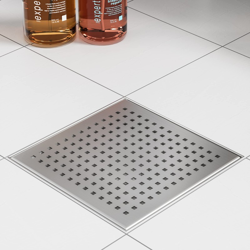 Neodrain 8-Inch Square Shower Drain with Removable Quadrato Pattern Grate,