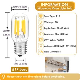 ZSSXOLED [Pack of 4] Microwave Oven Light Bulb 3W 125V E17 LED Bulb T22 (40W Equivalent), E17 Base LED Tubular Filament Bulb for Oven Stove Top Range Hood Appliance Replacement Light White 5000K