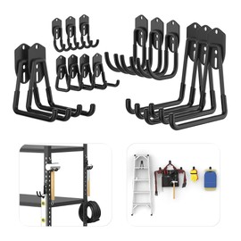TORACK 15PCS Garage Storage System Hooks, Shelving Hooks for Keyhole Shelving Units Wall Mount Utility Hooks for Tools, Ladders, Cords, Folding Chairs, Shovels and Rakes(Black)