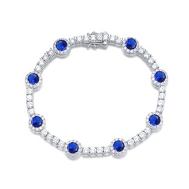 FANCIME Blue Sapphire Bracelet Sterling Silver September Birthstone Tennis Bracelets Fine Jewelry Birthday Mothers Day Jewelry Gifts for Women Mom, Length 7"