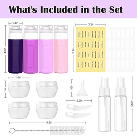 Redfly Redfly 17PCS Travel Bottles for Toiletries, TSA Approved Travel Size Containers, BPA Free Leak Proof Travel Containers for Toiletries, Refillable Travel Accessories for Shampoo Conditioner Purple