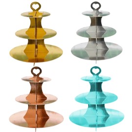 4 Pack Round Cardboard Cupcake Stand 3-Tier Cupcake Holder Dessert Tower for 24 Cupcakes Suitable for Birthday, Wedding, Festival Party and Baby Shower. (Multi-Colors)