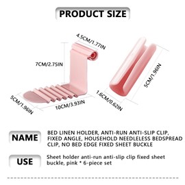 NEVKA 6 Pcs Bed Dheet Clips, Elastic Fitted Sheet Clips, Bed Sheet Fasteners for Fitted Bed Sheets for Fitted Bed Sheets for Mattress Pad Covers - Pink