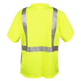 Cordova V451-2XL Cor-Brite Type R, Class II, Lime Birdseye Mesh T-Shirt, Short Sleeves, Chest Pocket, 2-Inch Silver Reflective Tape, Black Front Panel, 2X-Large