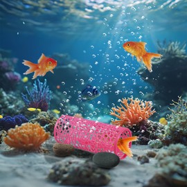 Entsong Betta Tunnel, Fish Tank Decorations, Hole Hollow Cave with Suction Cups, Ideal for Small Fish and Shrimp Habitats, Betta Hammock for Small Tank (Rose