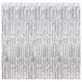 1 Pack 3.2ft x 8.2ft Silver Foil Fringe Curtain, Tinsel Curtains for Birthday Party Wedding, Party Door Curtain Silver Backdrop Streamers Photobooth Props Party Decorations Accessories (Silver)
