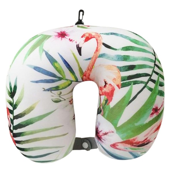 Suitcase Company Neck Pillow, U-Shaped, Carabiner Included, Botanical Plants, Flamingos,
