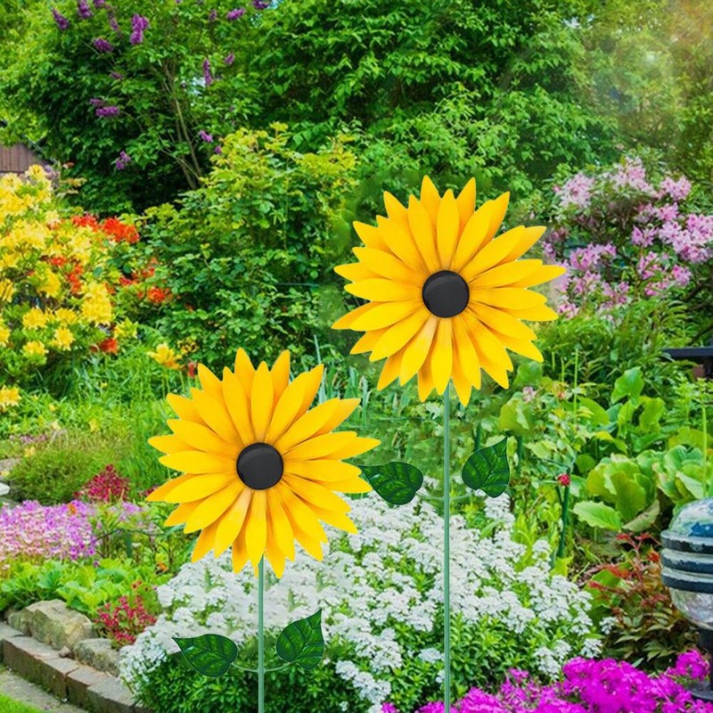 Sunflower Windmill Metal Windmill Garden Stake Wind Sculptures for Balcony