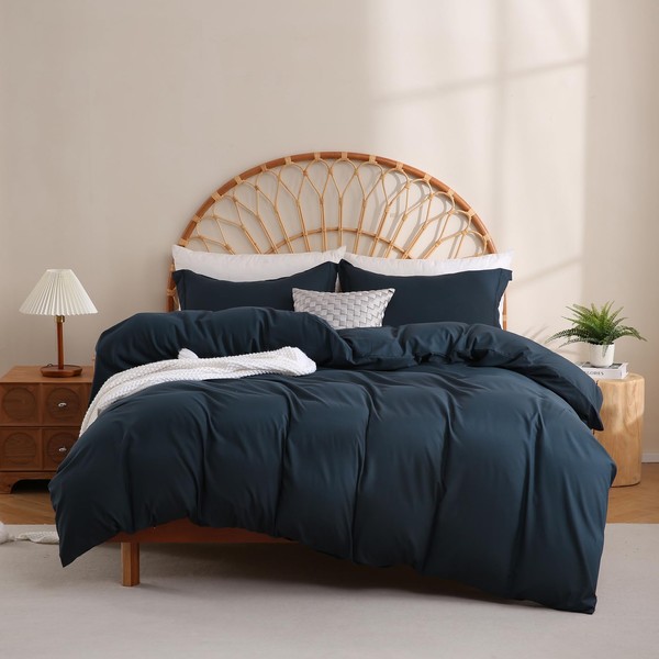 JSD Navy Blue Duvet Cover Set Full Size, 3 Piece