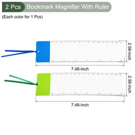 YOKIVE 2 Pcs Bookmark Magnifier with Ruler, 3X Magnifying Ruler | Magnifying Sheet, Great for Reading Small Fonts Maps Books (2 Color, 7.48-Inch)
