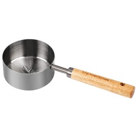 Malmo Measuring Cup with Wooden Handle, 1/2 Cup Titanium-plating 125 Ml Stainless Steel, Space Gray