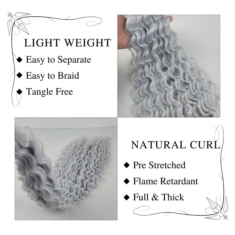 Silver Grey Braiding Hair Pre stretched for Boho Braids Deep