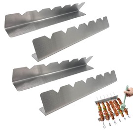 Set of 4 Barbecue Skewers Stainless Steel Rack, Kebab Attachment for Gas Barbecue Skewers Grill for 6 Skewers BBQ Grill Accessories for Outdoor Camping Hiking or Picnic